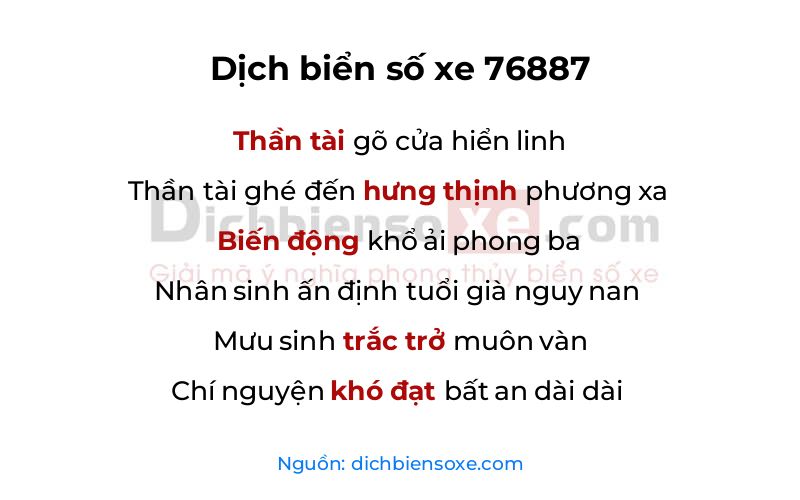 Dịch thơ biển số 76887