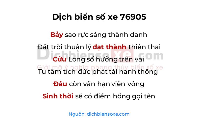 Dịch thơ biển số 76905