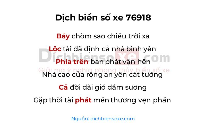 Dịch thơ biển số 76918