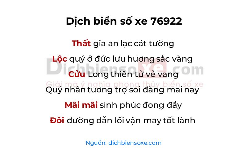 Dịch thơ biển số 76922