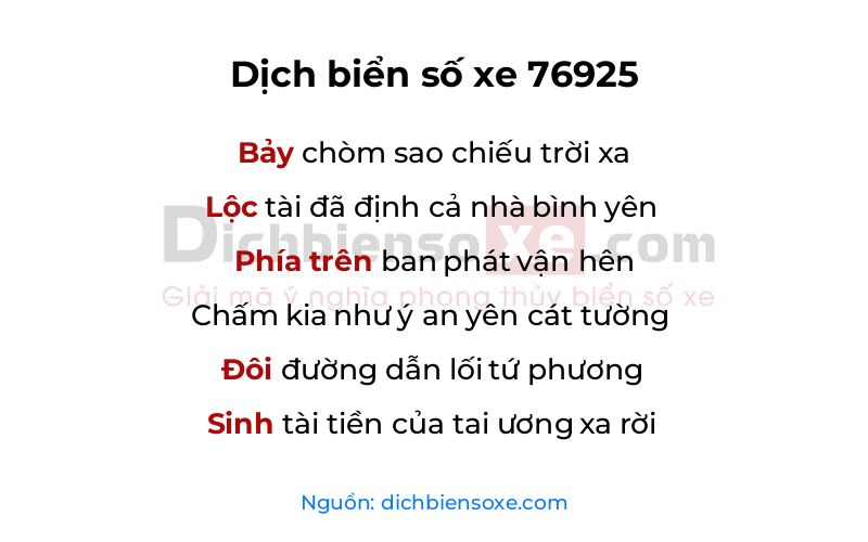 Dịch thơ biển số 76925