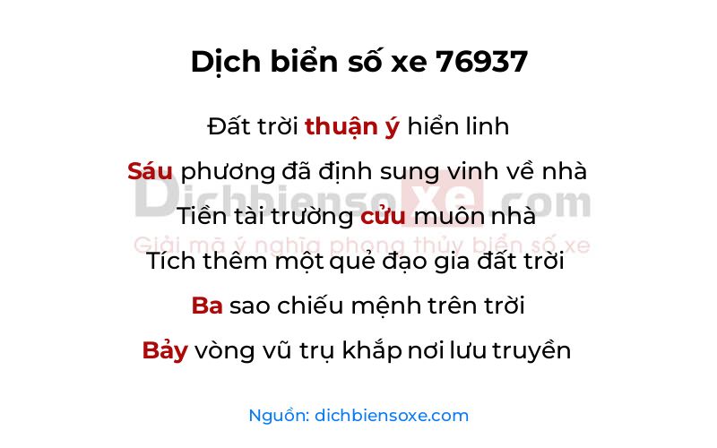 Dịch thơ biển số 76937