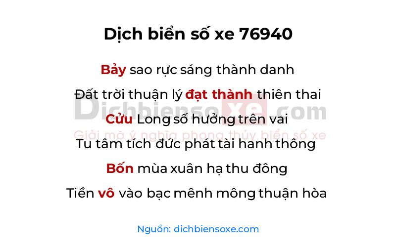 Dịch thơ biển số 76940