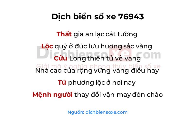 Dịch thơ biển số 76943