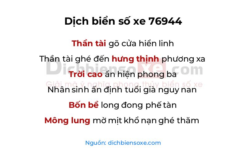 Dịch thơ biển số 76944
