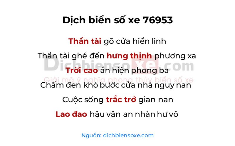 Dịch thơ biển số 76953
