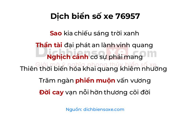 Dịch thơ biển số 76957