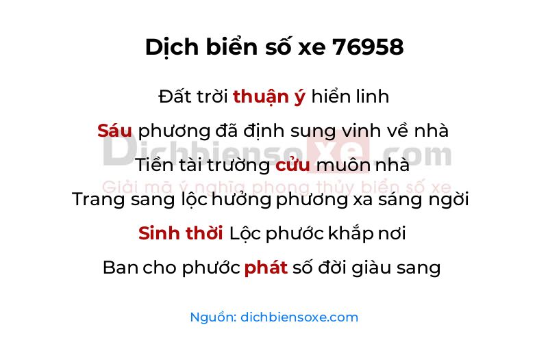 Dịch thơ biển số 76958