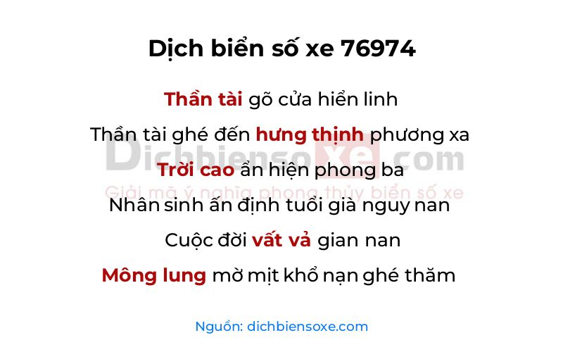Dịch thơ biển số 76974