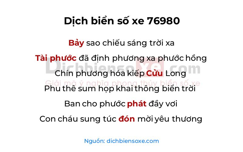 Dịch thơ biển số 76980