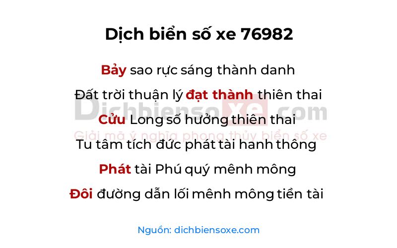 Dịch thơ biển số 76982