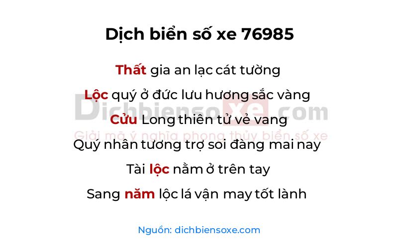 Dịch thơ biển số 76985