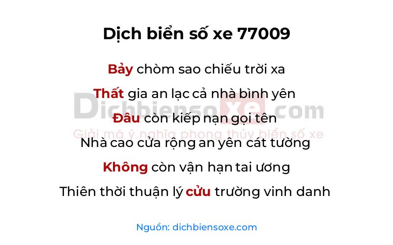 Dịch thơ biển số 77009