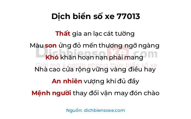 Dịch thơ biển số 77013