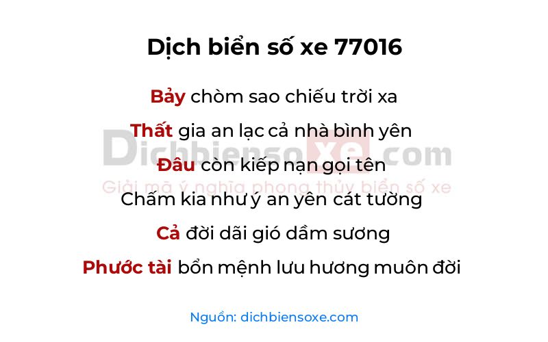 Dịch thơ biển số 77016