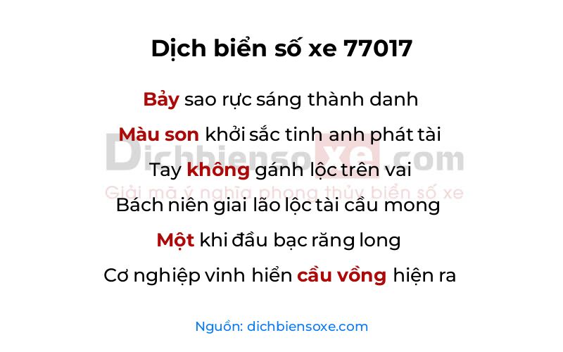 Dịch thơ biển số 77017