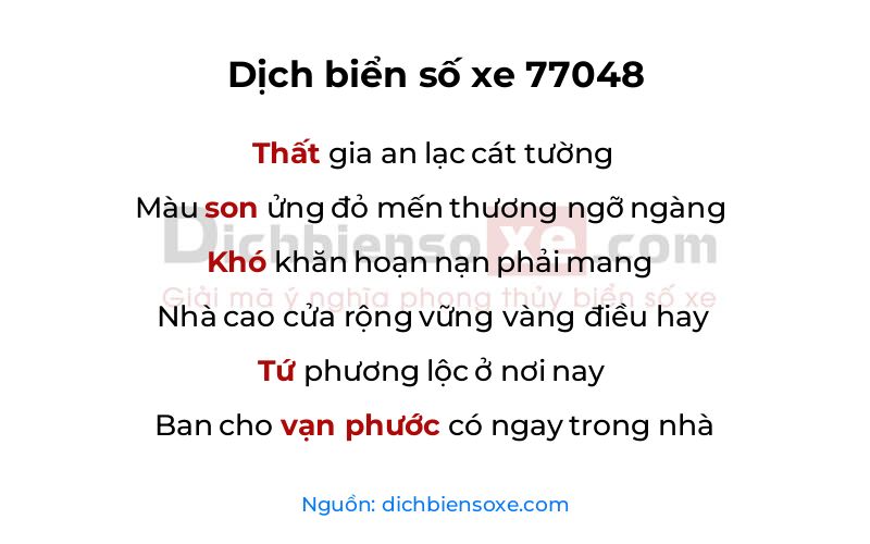 Dịch thơ biển số 77048