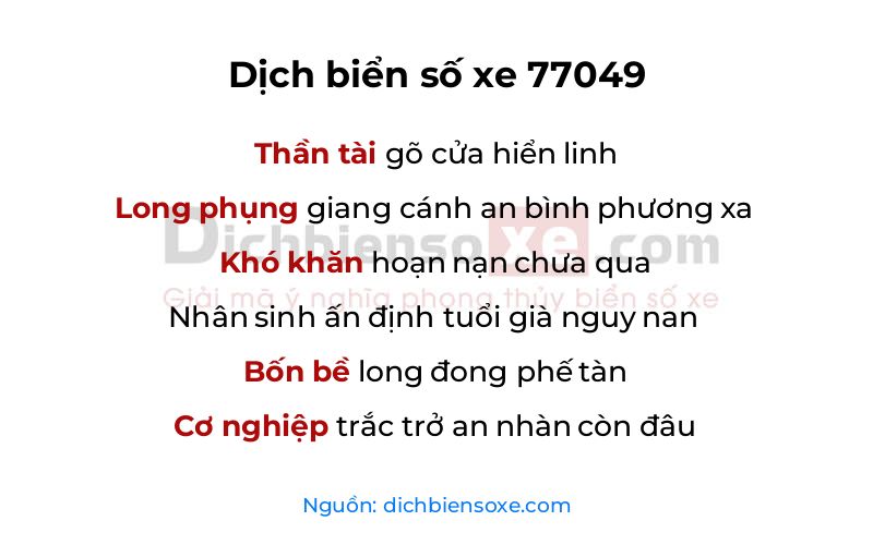 Dịch thơ biển số 77049