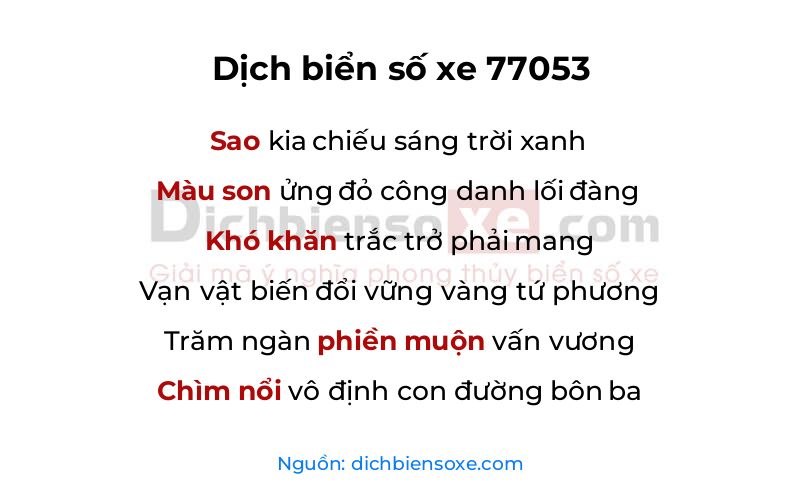 Dịch thơ biển số 77053