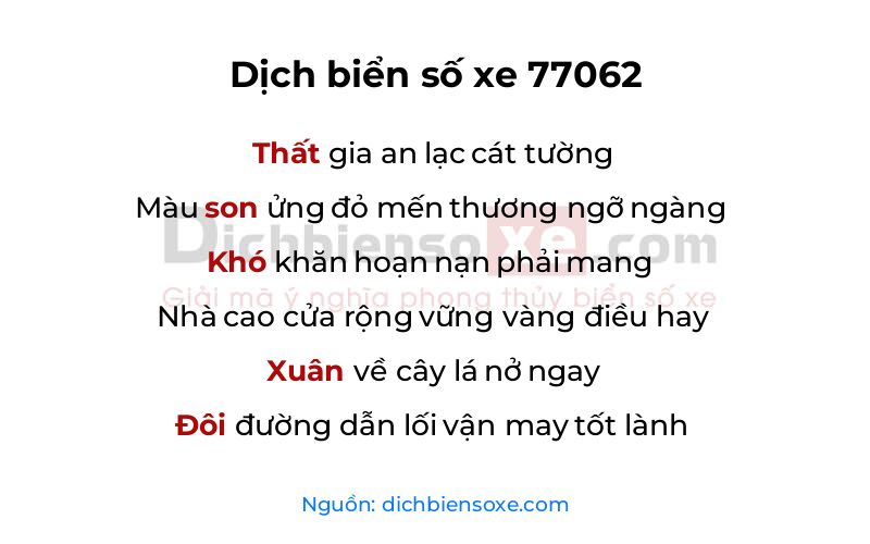 Dịch thơ biển số 77062