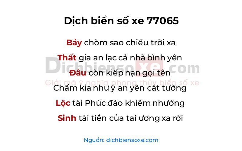 Dịch thơ biển số 77065