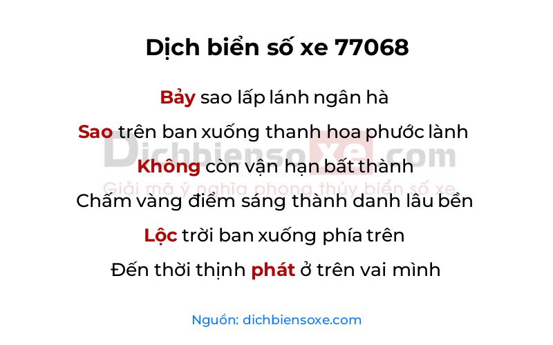 Dịch thơ biển số 77068