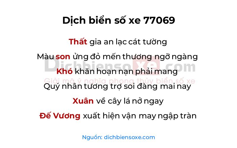 Dịch thơ biển số 77069