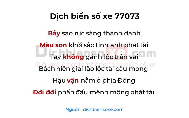 Dịch thơ biển số 77073