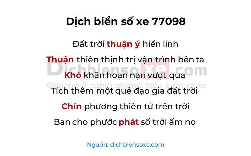 Dịch thơ biển số 77098