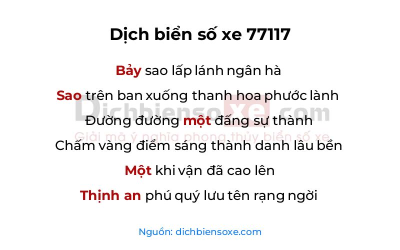 Dịch thơ biển số 77117