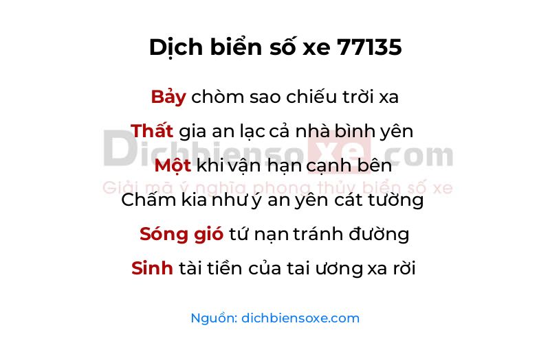 Dịch thơ biển số 77135
