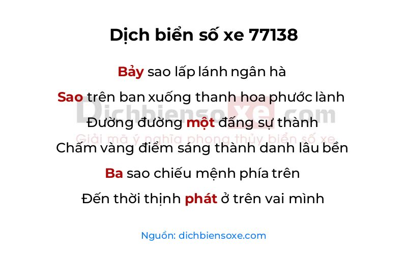 Dịch thơ biển số 77138