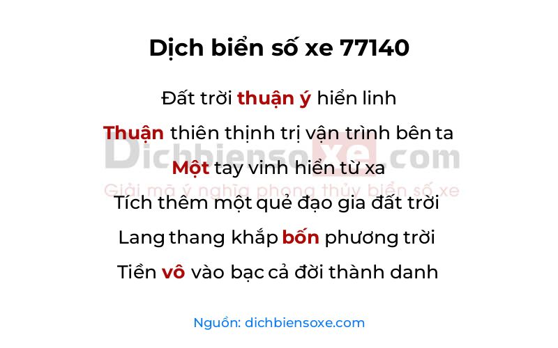 Dịch thơ biển số 77140