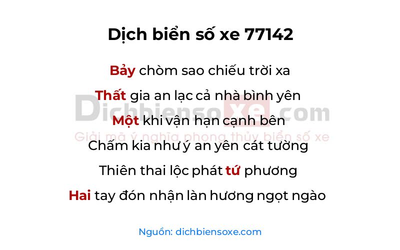Dịch thơ biển số 77142