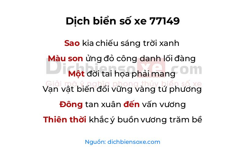 Dịch thơ biển số 77149