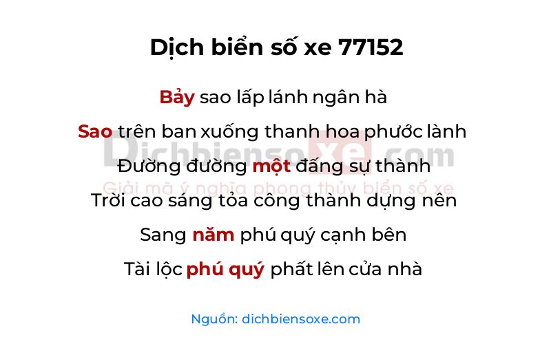 Dịch thơ biển số 77152