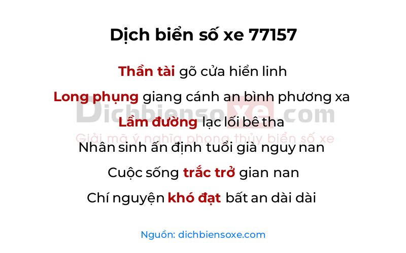 Dịch thơ biển số 77157