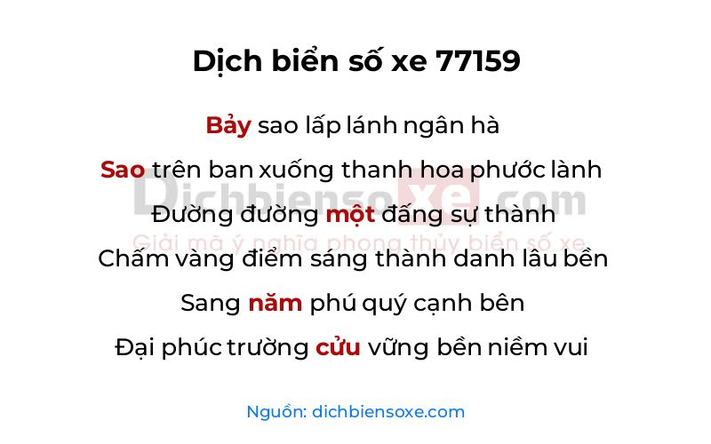 Dịch thơ biển số 77159