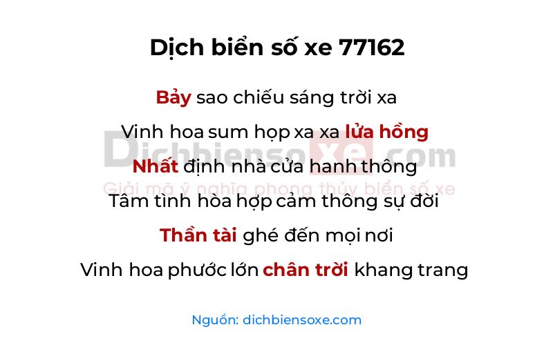 Dịch thơ biển số 77162