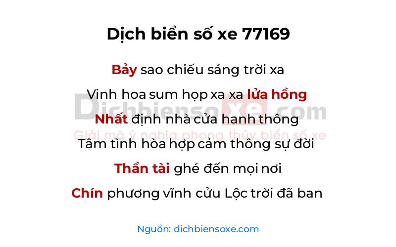 Dịch thơ biển số 77169