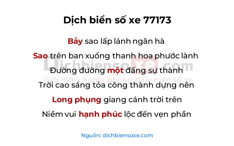 Dịch thơ biển số 77173