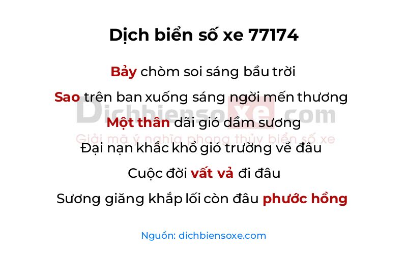 Dịch thơ biển số 77174