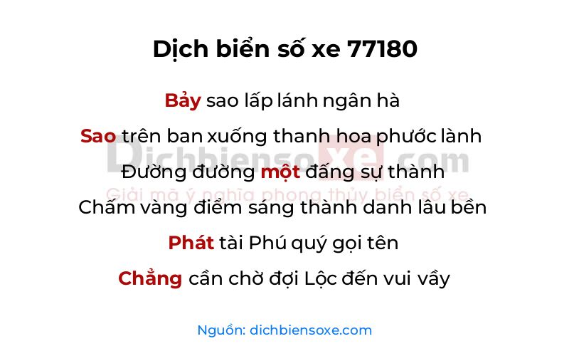 Dịch thơ biển số 77180