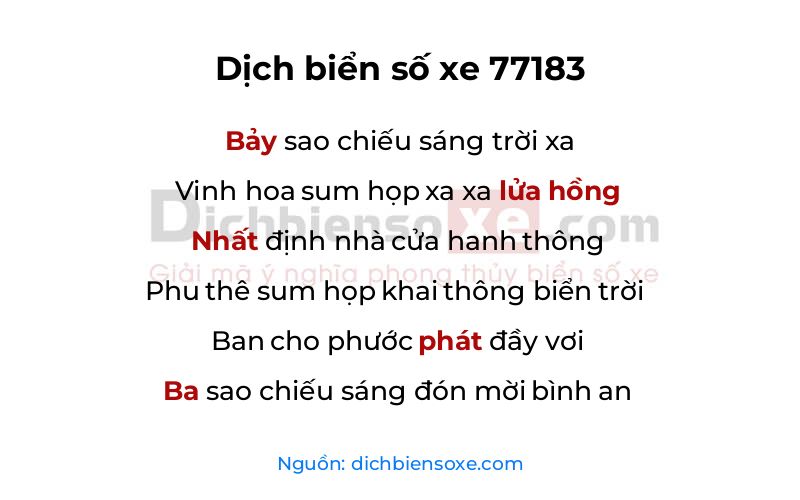Dịch thơ biển số 77183