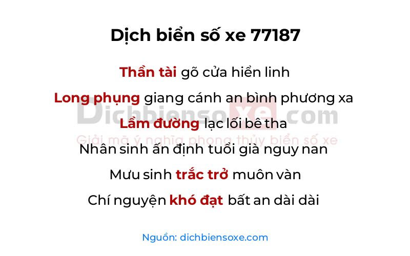 Dịch thơ biển số 77187