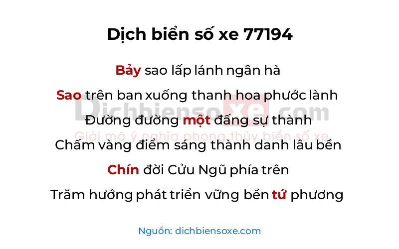 Dịch thơ biển số 77194