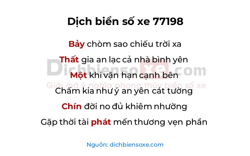 Dịch thơ biển số 77198