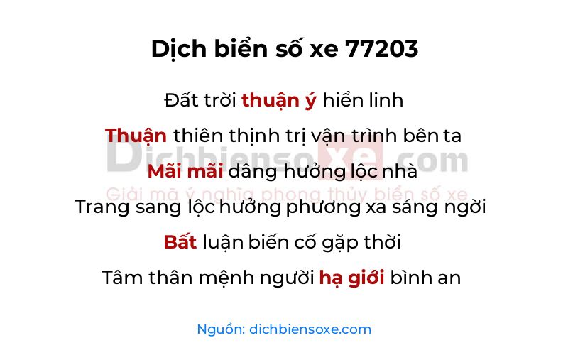 Dịch thơ biển số 77203