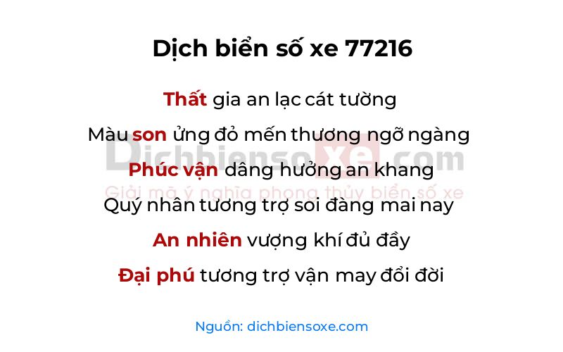 Dịch thơ biển số 77216
