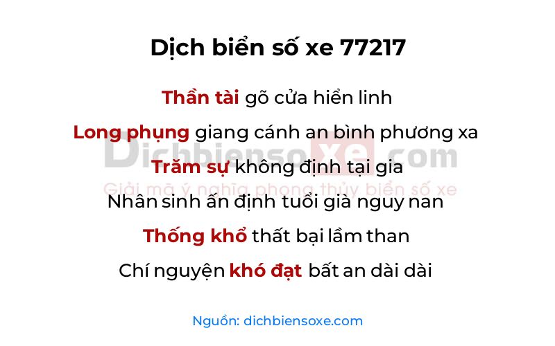 Dịch thơ biển số 77217
